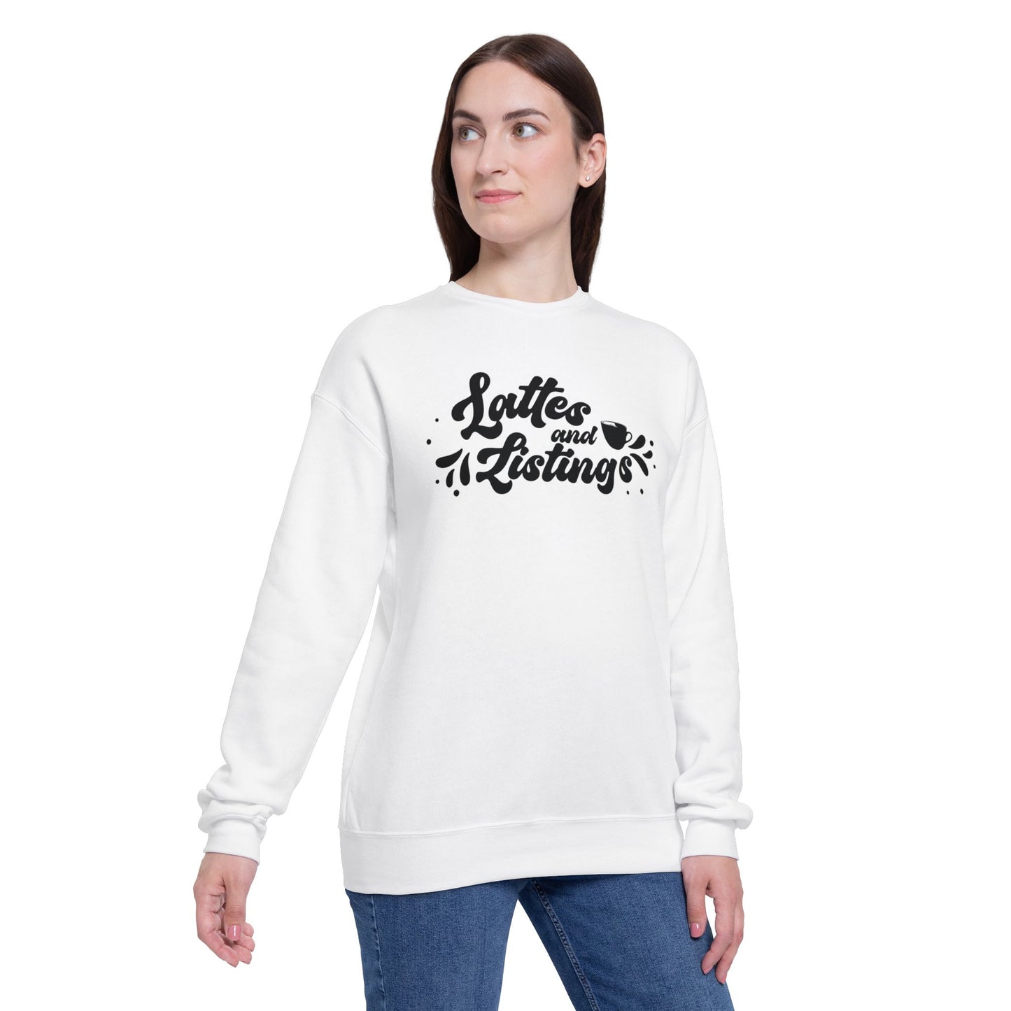 Inspirational Unisex Drop Shoulder Sweatshirt - "Lattes and Listings"